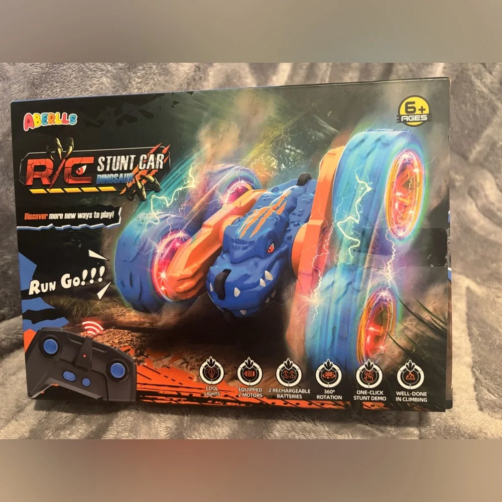 Remote Control Car, for‎ Boys Ages 4-12, Double Sided 360°Rotating- Dinosaur